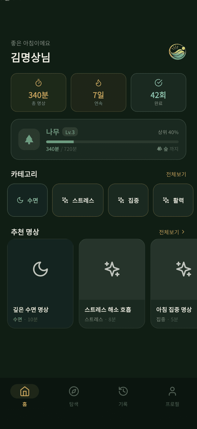 명상 기록 화면